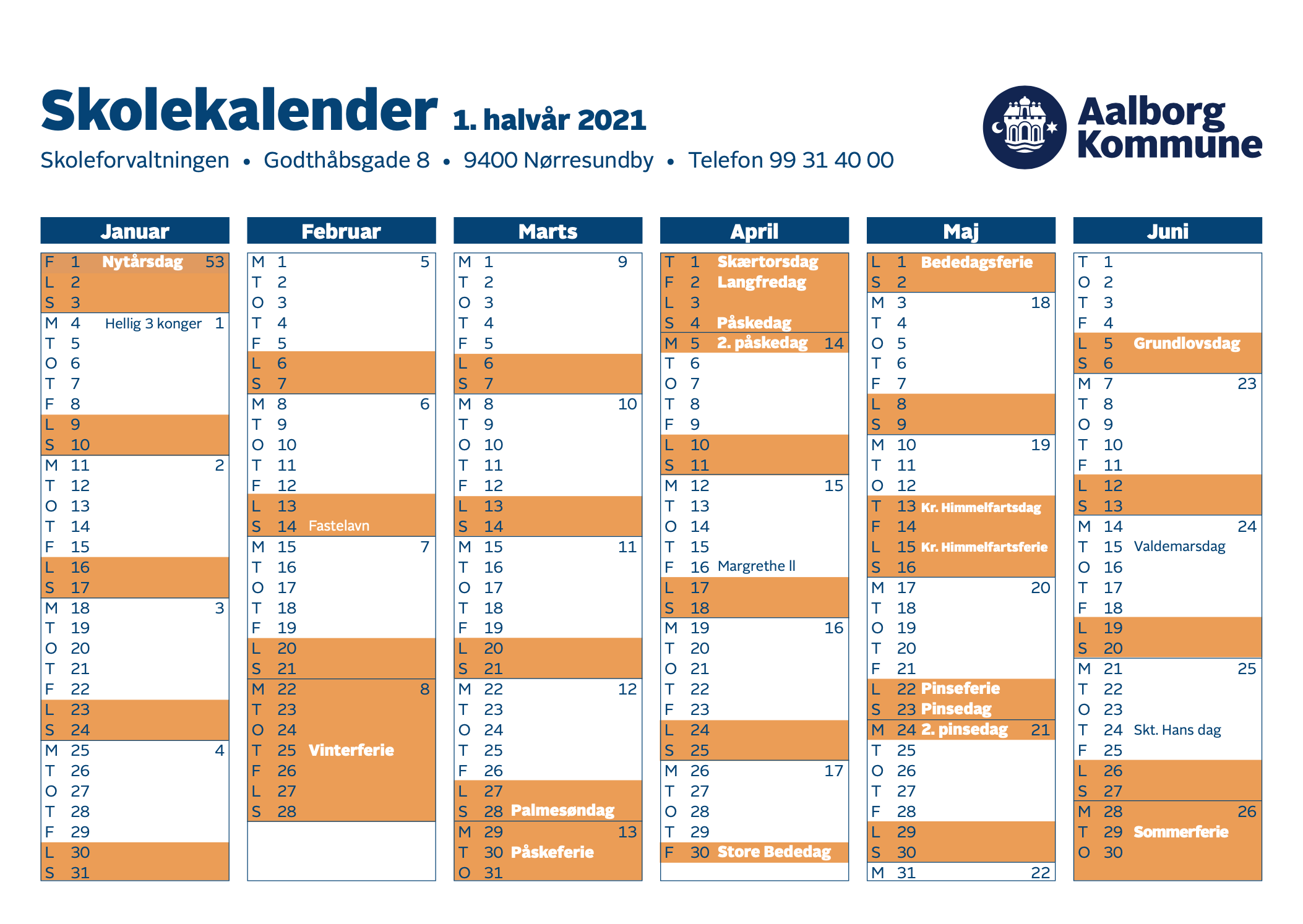 Feriekalender  Klarup Skole